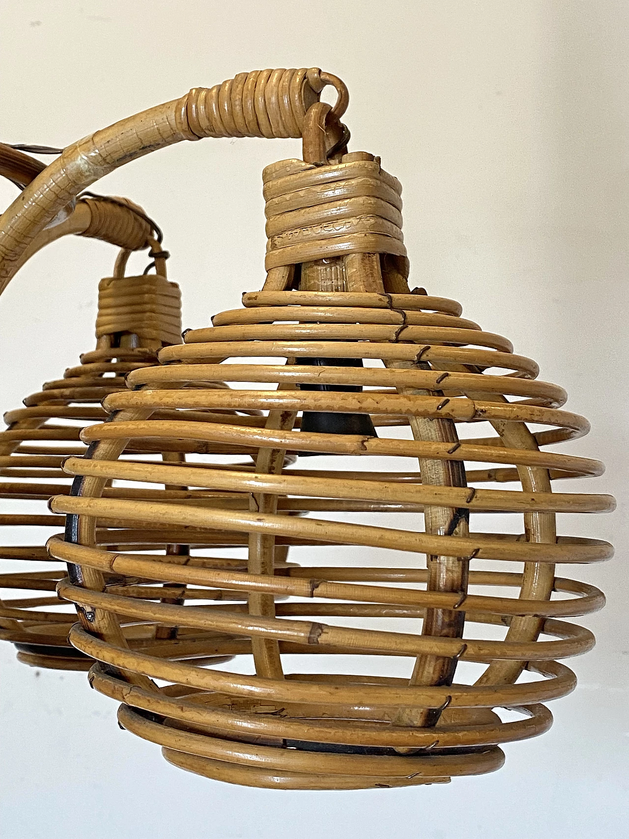 Lampadario a quattro luci in bambù, anni '70 5