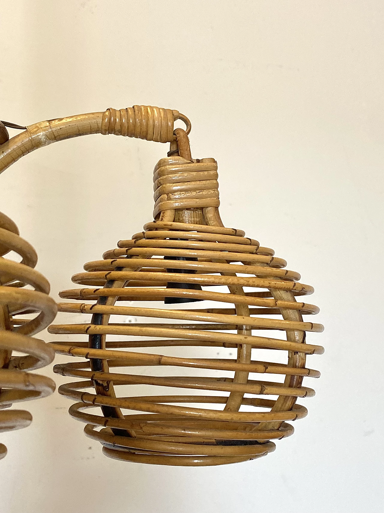 Lampadario a quattro luci in bambù, anni '70 6
