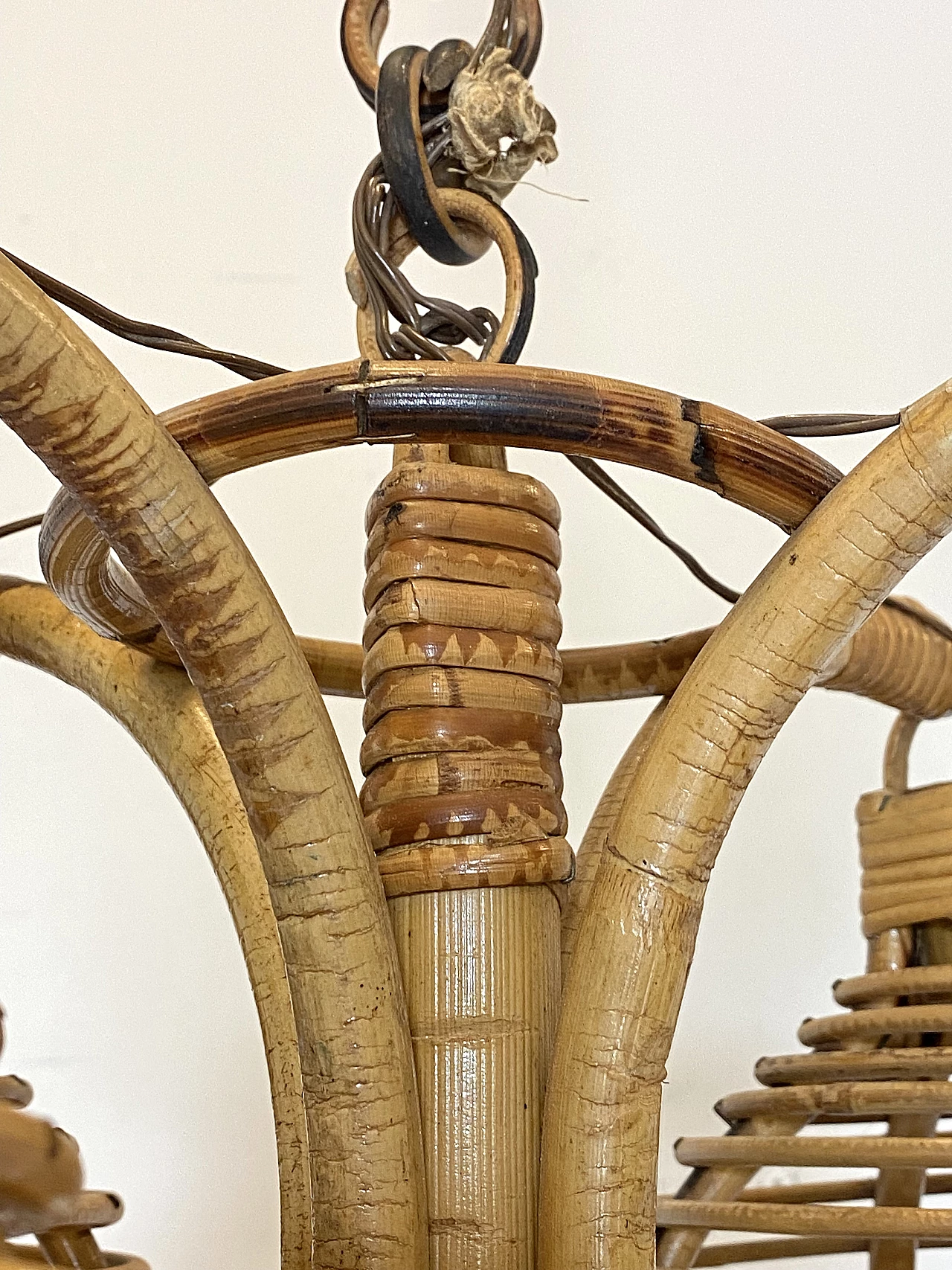 Lampadario a quattro luci in bambù, anni '70 9