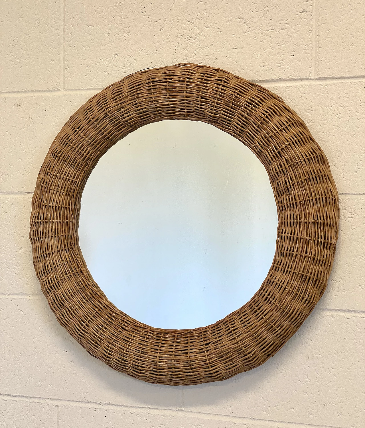 Specchio rotondo in vimini e bambù, anni '80 2