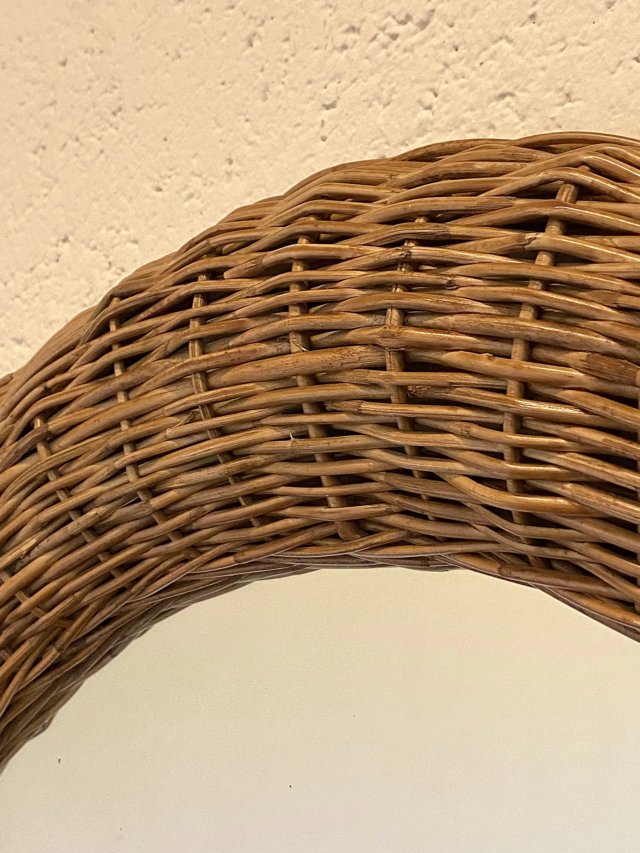 Specchio rotondo in vimini e bambù, anni '80 4