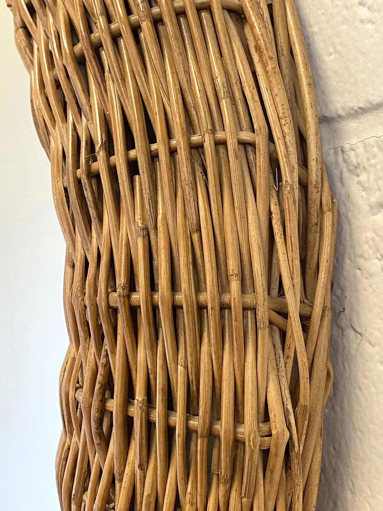 Specchio rotondo in vimini e bambù, anni '80 6