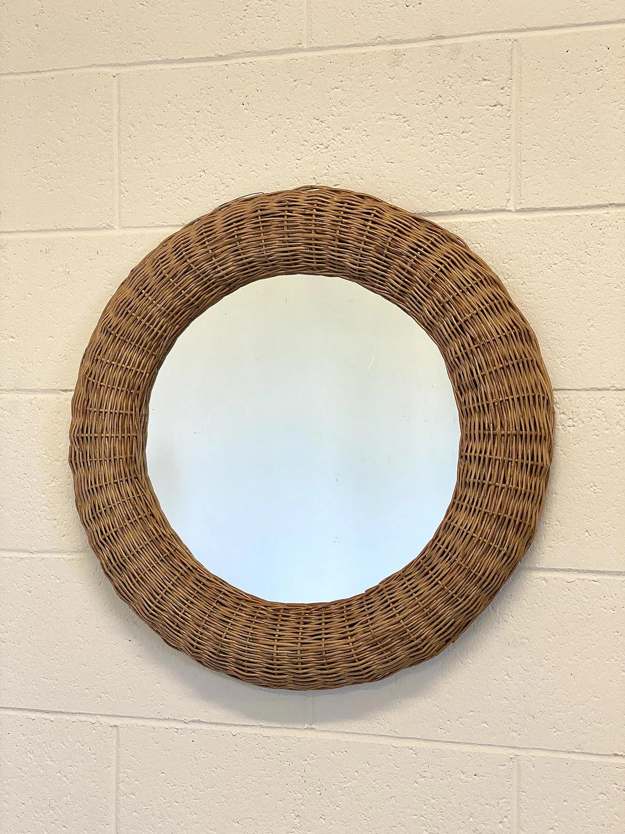 Specchio rotondo in vimini e bambù, anni '80 8