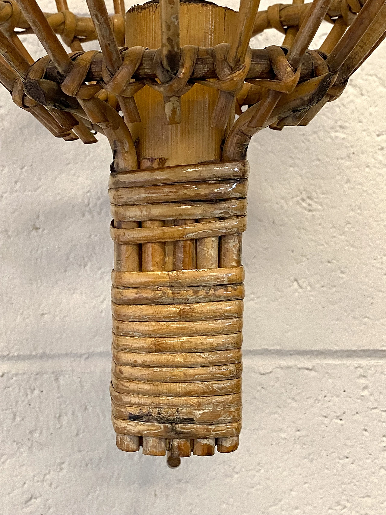 Pair of wicker and bamboo wall lamps, 1970s 7