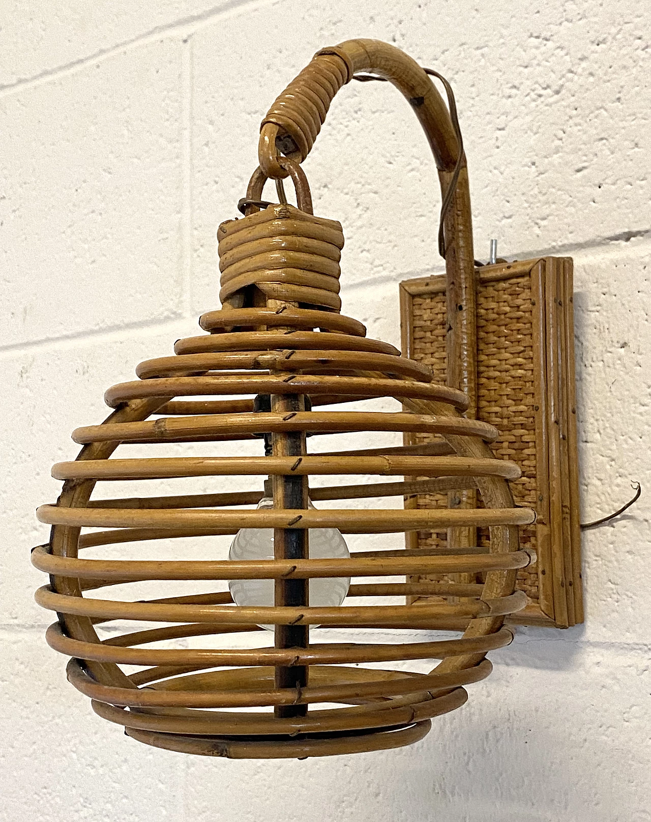 3 Bamboo and wicker wall lamps, 1970s 4