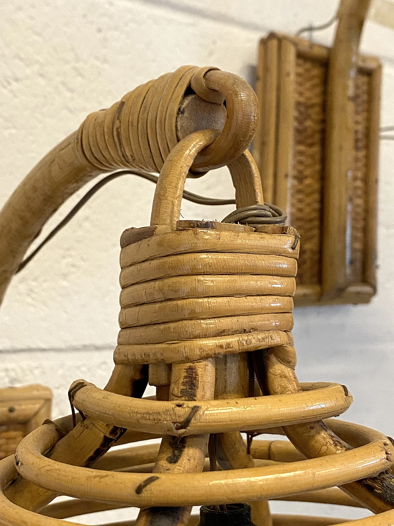 3 Bamboo and wicker wall lamps, 1970s 6