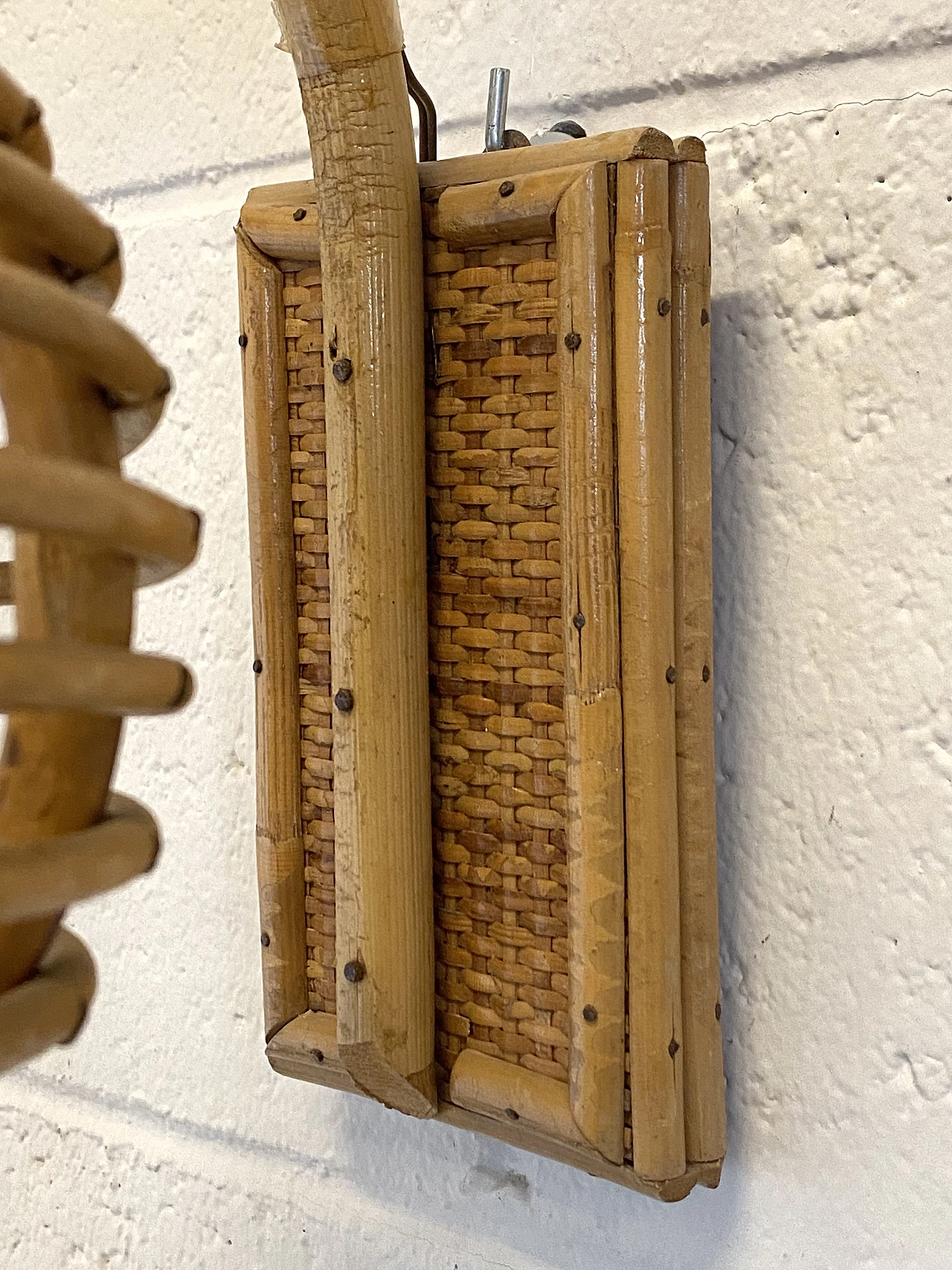 3 Bamboo and wicker wall lamps, 1970s 8