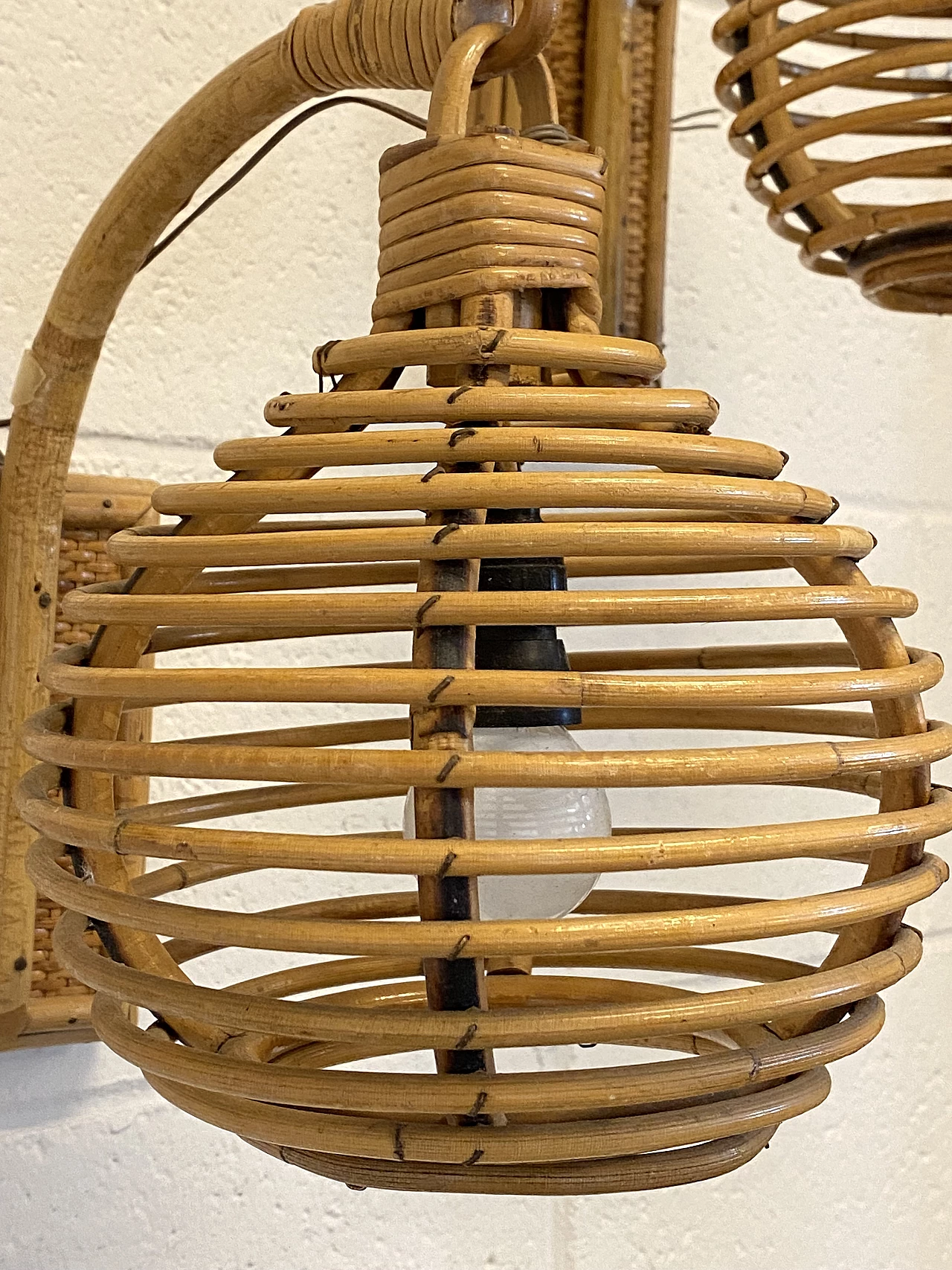 3 Bamboo and wicker wall lamps, 1970s 11
