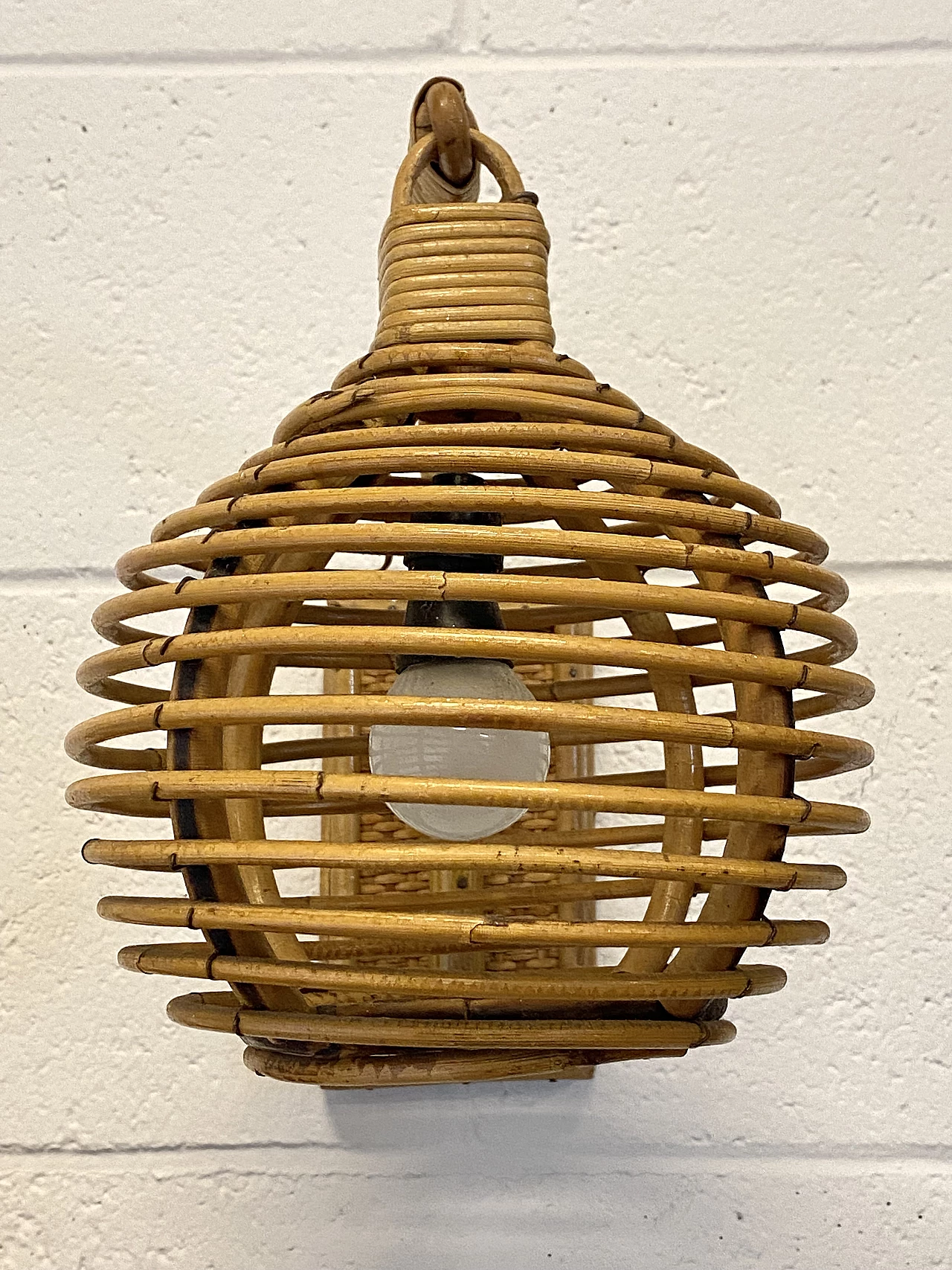 3 Bamboo and wicker wall lamps, 1970s 13