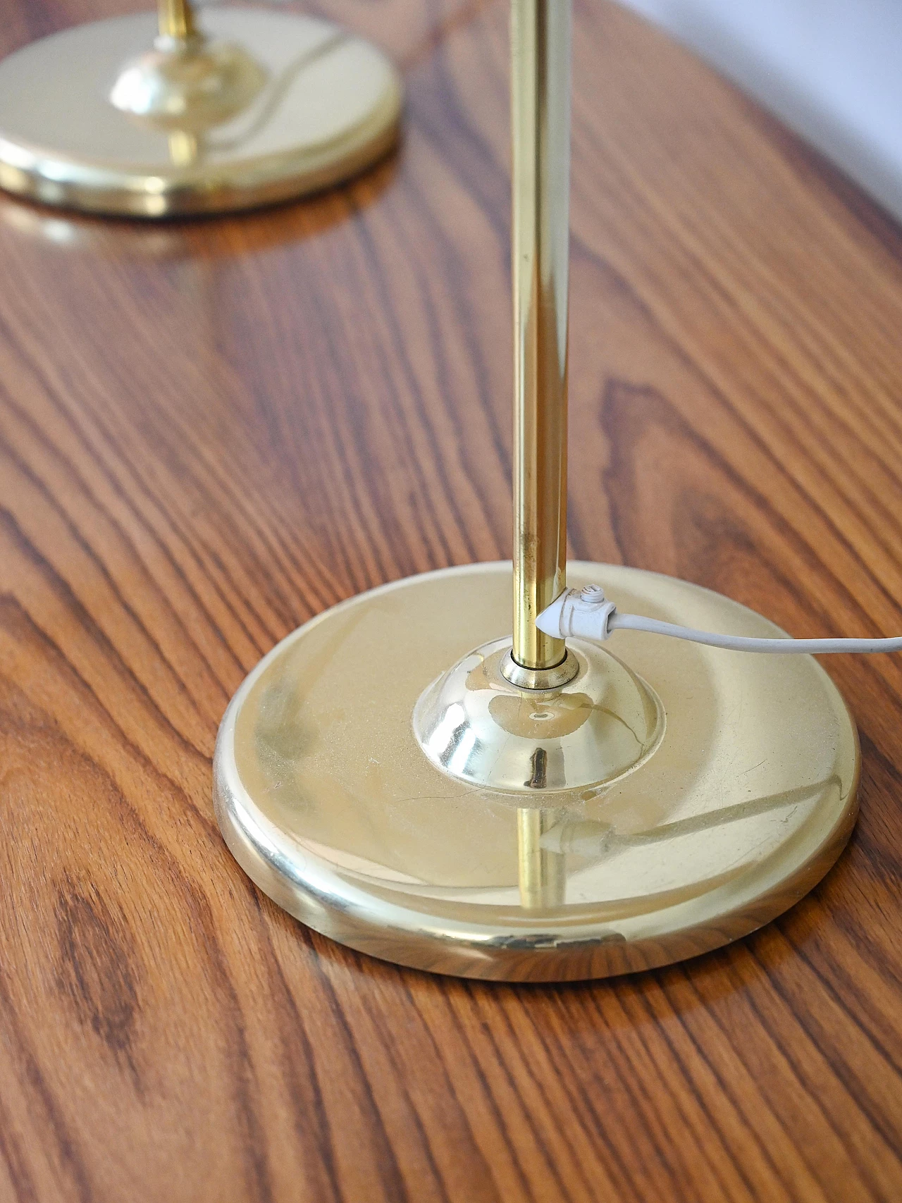 Pair of Swedish gilded metal table lamps with conical shade, 1960s 7