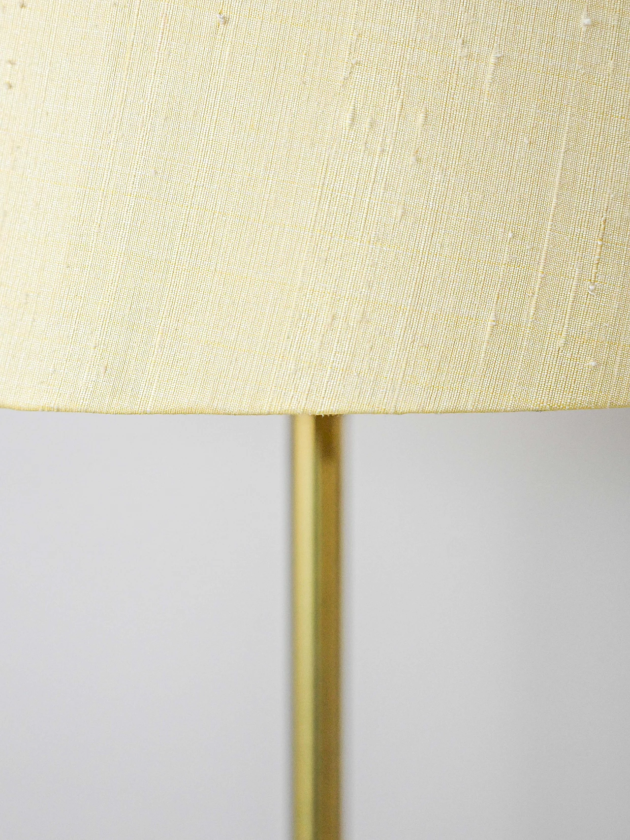 Scandinavian floor lamp with gilded metal frame and fabric shade, 1960s 4