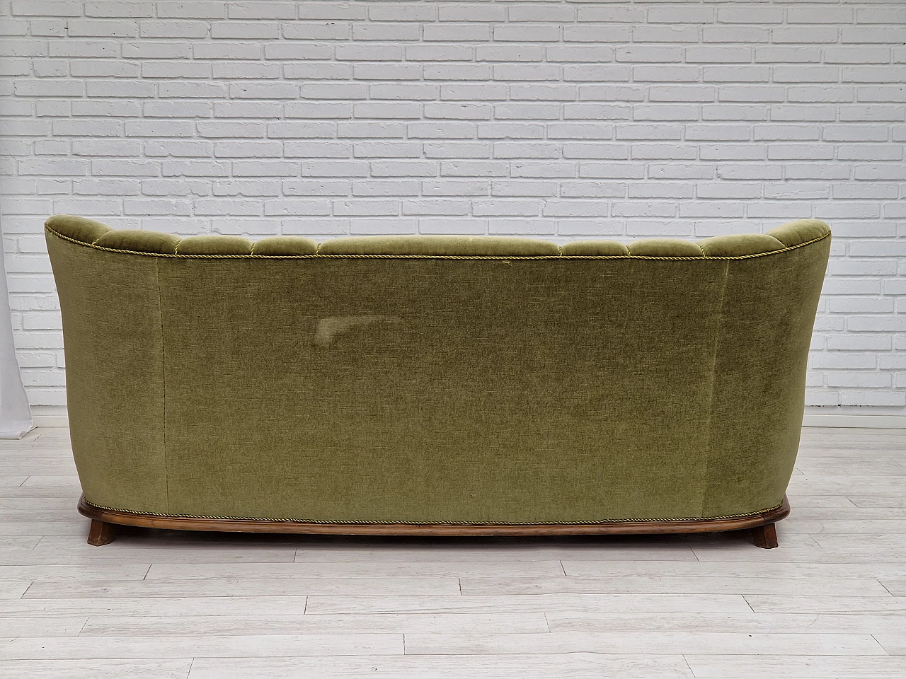 Danish Art Deco three-seater sofa in green velvet, 1930s 14