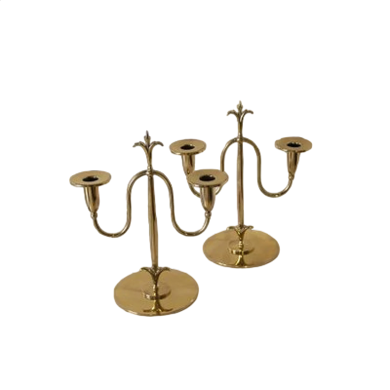 Pair of Art Deco brass candlesticks by Gunner Ander, 1930s 7