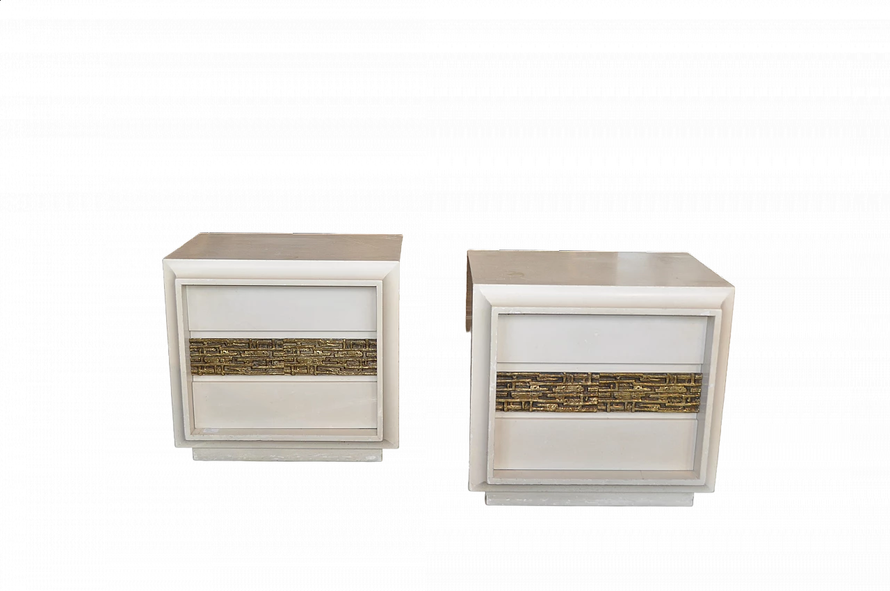 Pair of bedside tables with gilded bronze handle by Luciano Frigerio, 1970s 6