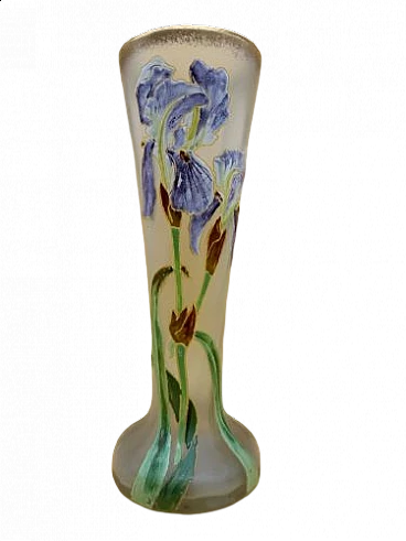 Vaso in vetro satinato con motivo floreale in rilievo