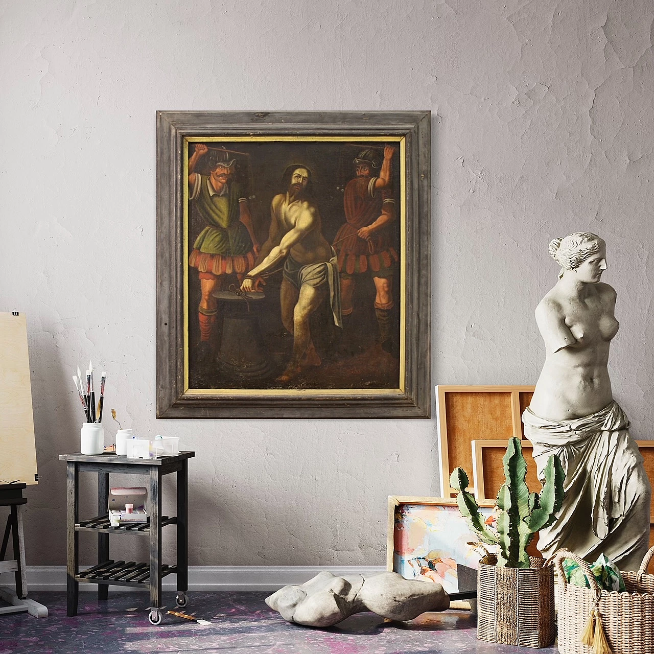 Dipinto di Flagellazione di Gesù, olio su tela, '600 3