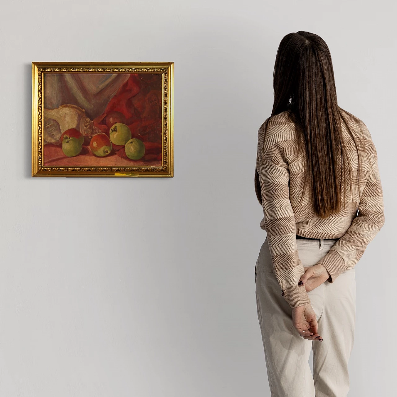 Dipinto di natura morta con conchiglia e mela, olio su tavolo, 1930 3