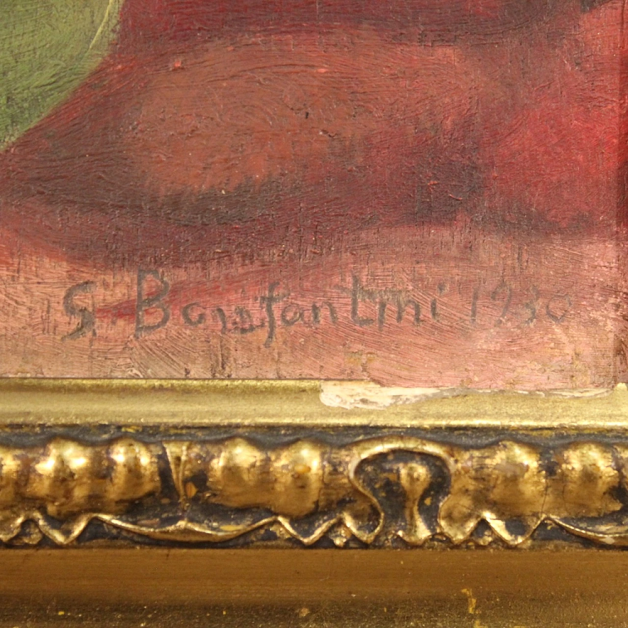 Dipinto di natura morta con conchiglia e mela, olio su tavolo, 1930 5