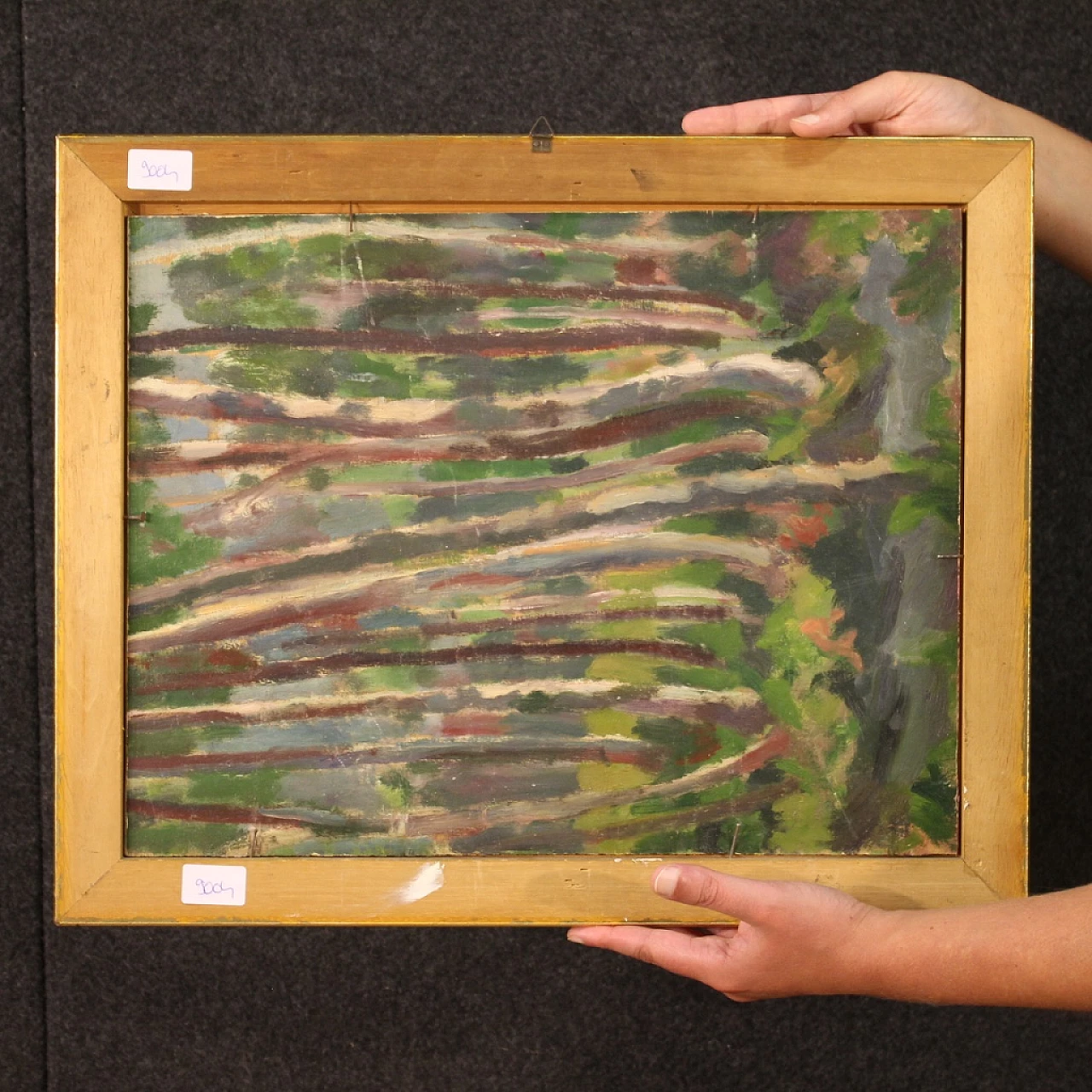 Dipinto di natura morta con conchiglia e mela, olio su tavolo, 1930 6