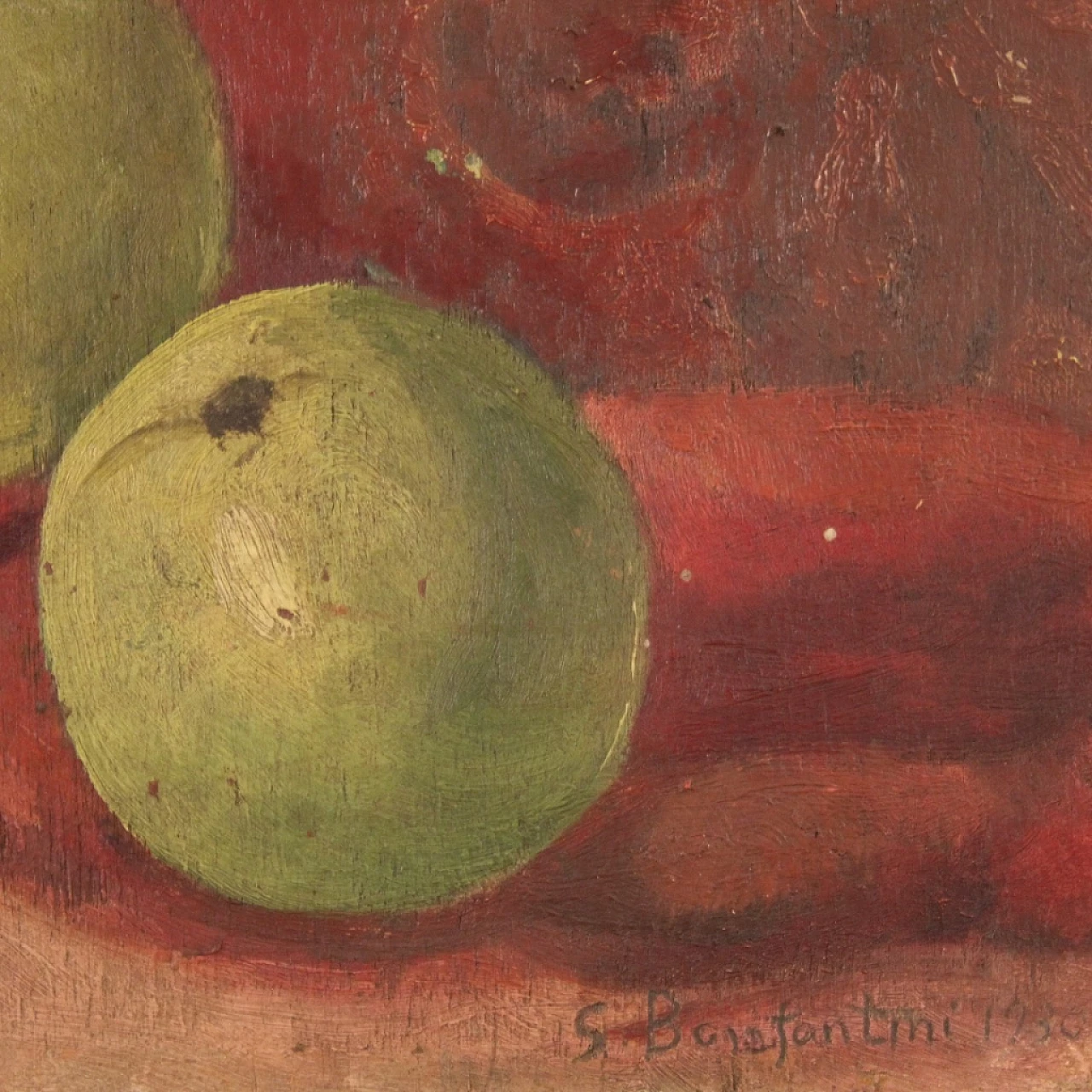 Dipinto di natura morta con conchiglia e mela, olio su tavolo, 1930 9