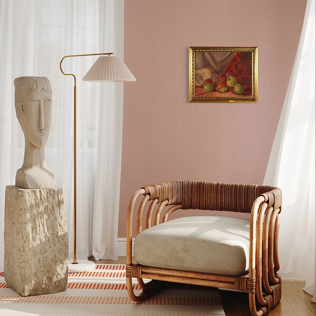 Dipinto di natura morta con conchiglia e mela, olio su tavolo, 1930 10