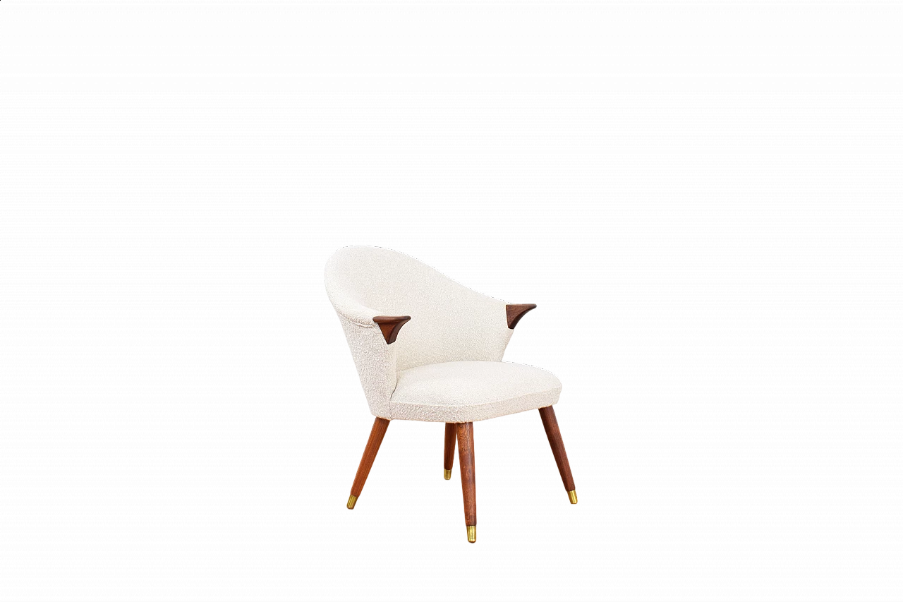 Norwegian teak and beige bouclé fabric armchair, 1960s 12