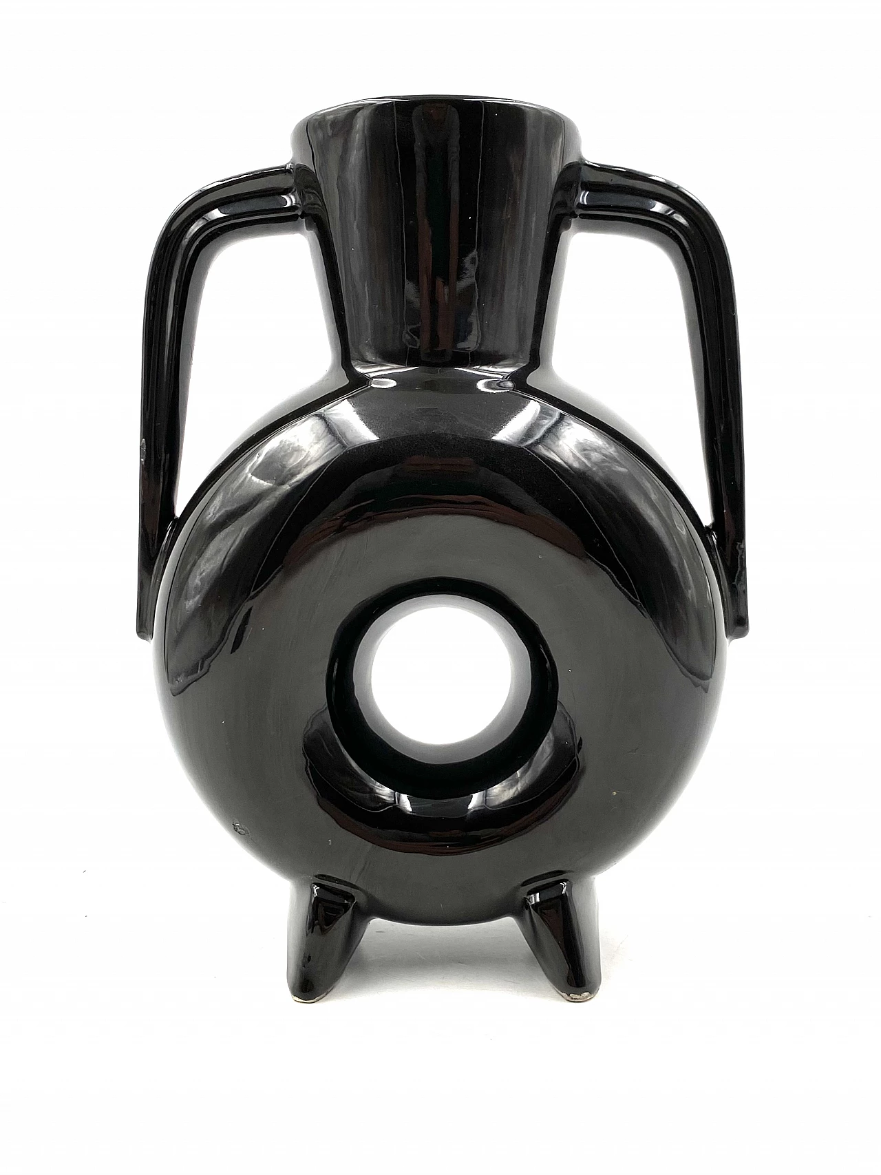 Vaso moderno in ceramica nera, anni '70 1