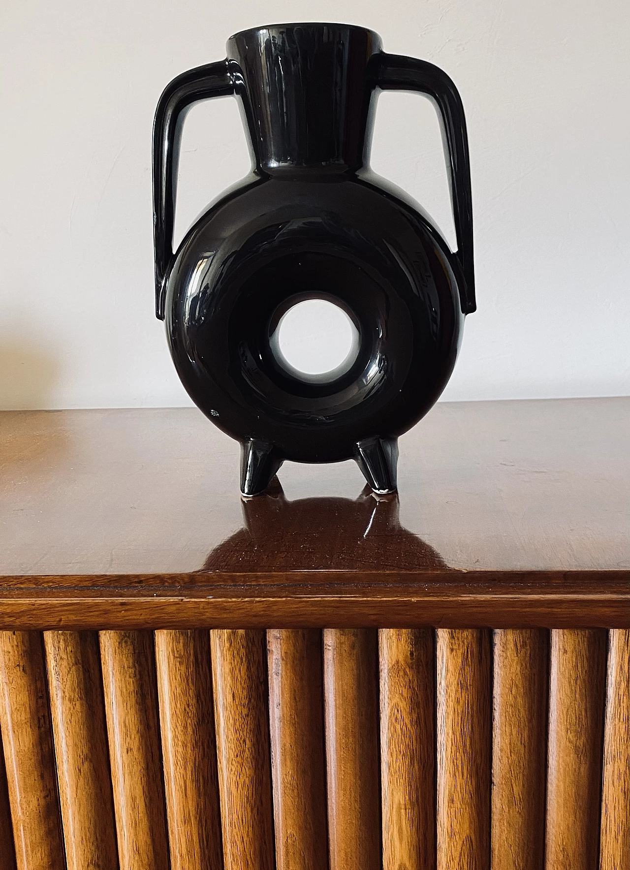 Vaso moderno in ceramica nera, anni '70 2