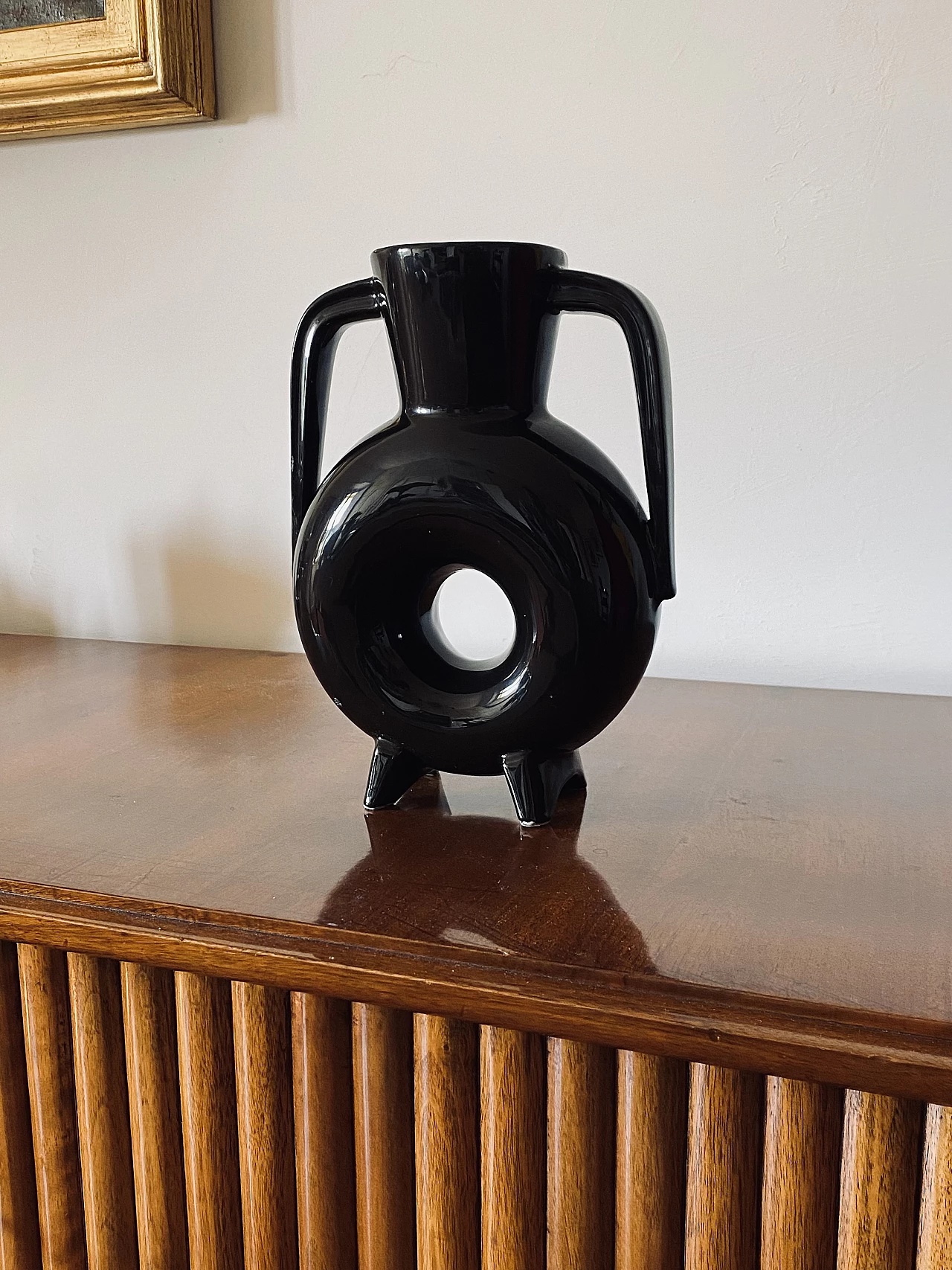 Vaso moderno in ceramica nera, anni '70 3