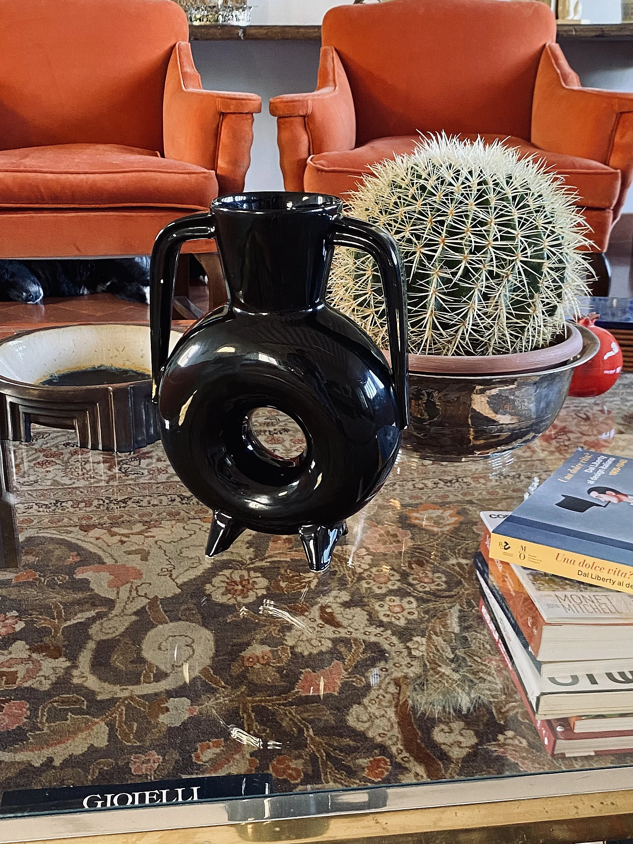 Vaso moderno in ceramica nera, anni '70 5