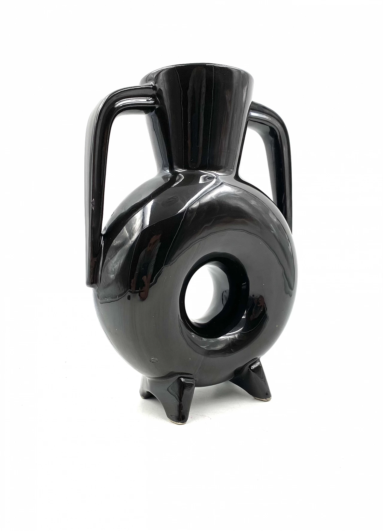 Vaso moderno in ceramica nera, anni '70 10