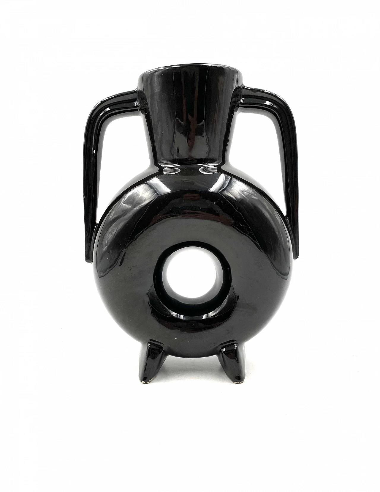 Vaso moderno in ceramica nera, anni '70 13