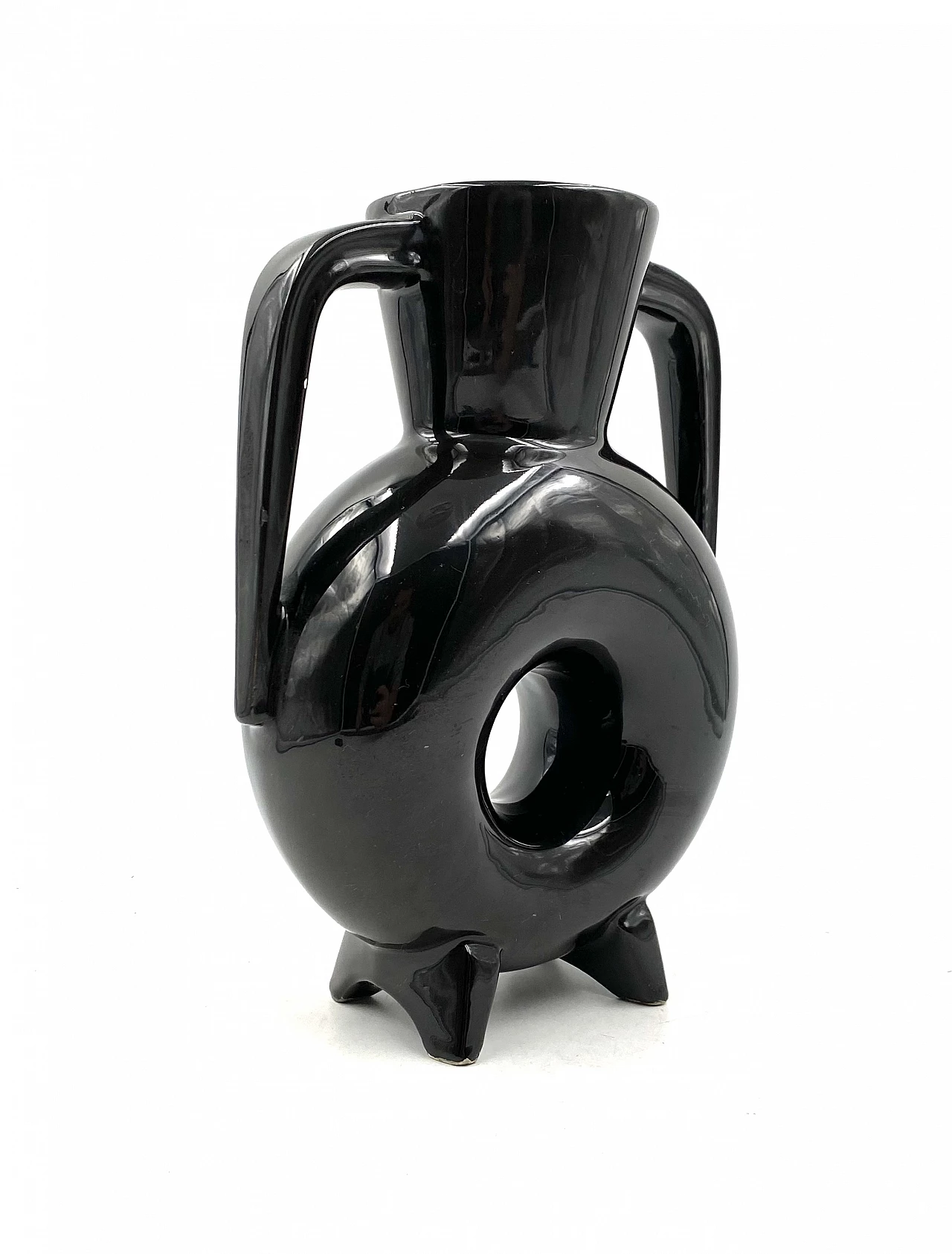 Vaso moderno in ceramica nera, anni '70 15