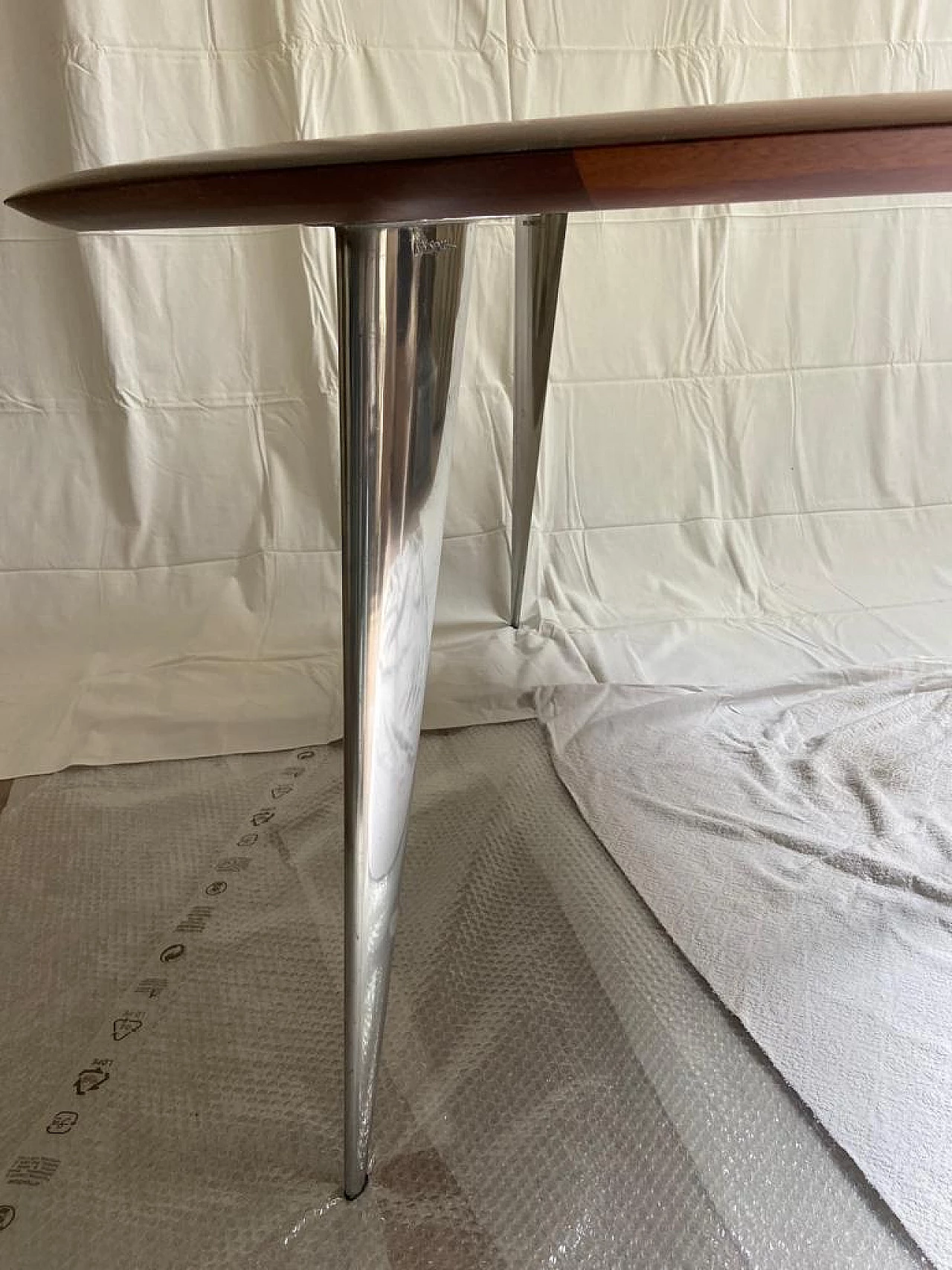 M table in mahogany and aluminium by Philippe Starck for Driade, 1980s 8
