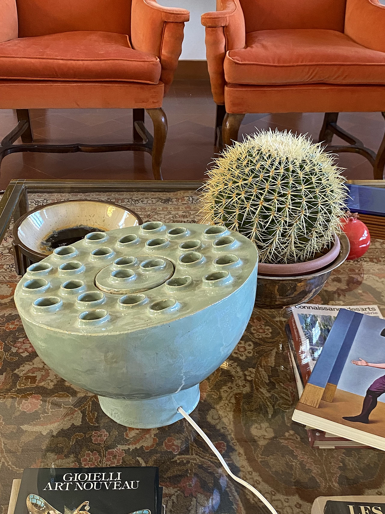 Aqua green ceramic table lamp, 1980s 5