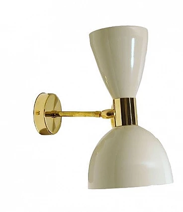 White lacquered metal and brass wall light by Deyroo Lighting