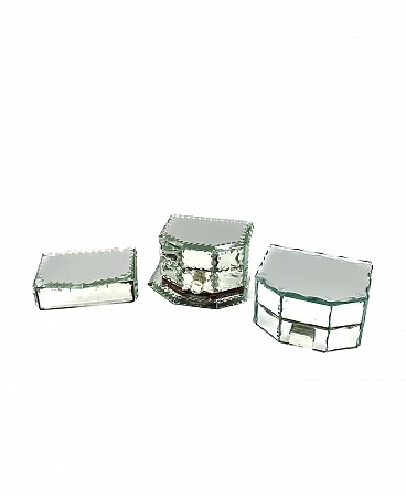 3 Mirrored glass jewelry boxes, 1940s