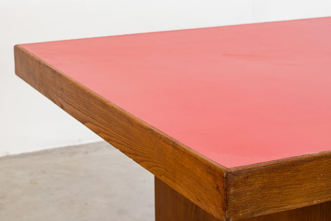 Oak and red laminate table by Gio Ponti for Banca Nazionale del Lavoro, 1950s 4