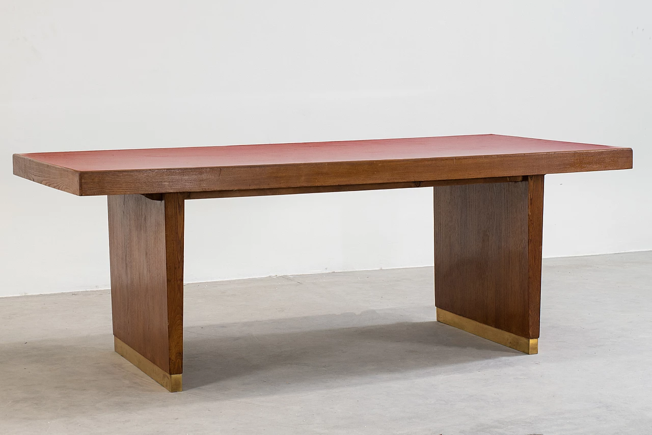 Oak and red laminate table by Gio Ponti for Banca Nazionale del Lavoro, 1950s 5
