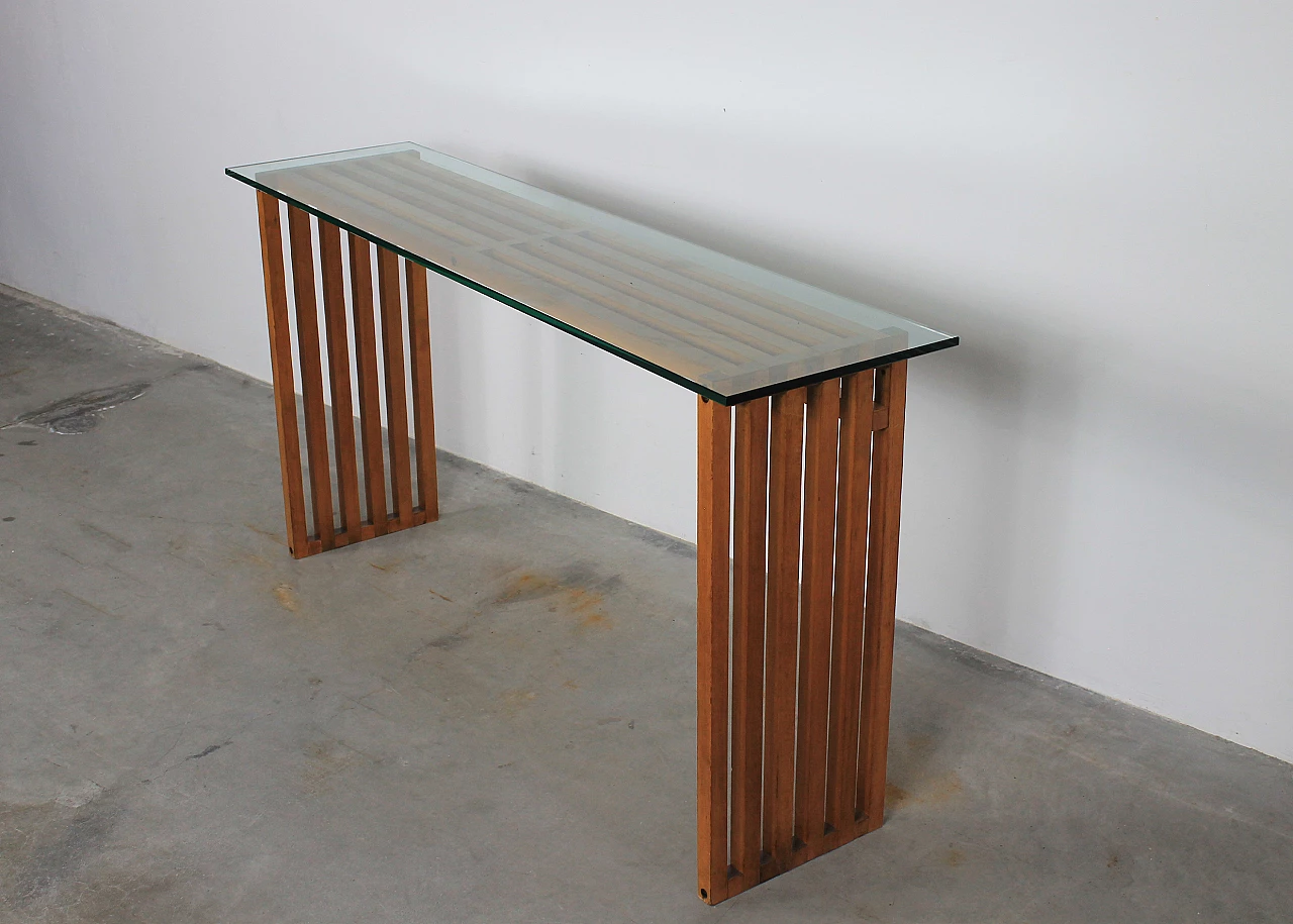 Ara console table in wood and glass by Lella & Massimo Vignelli for Driade, 1974 4
