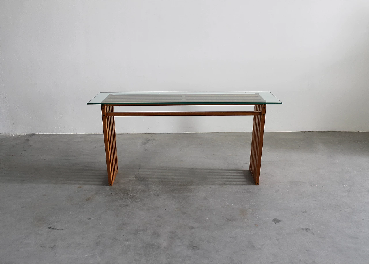 Ara console table in wood and glass by Lella & Massimo Vignelli for Driade, 1974 6