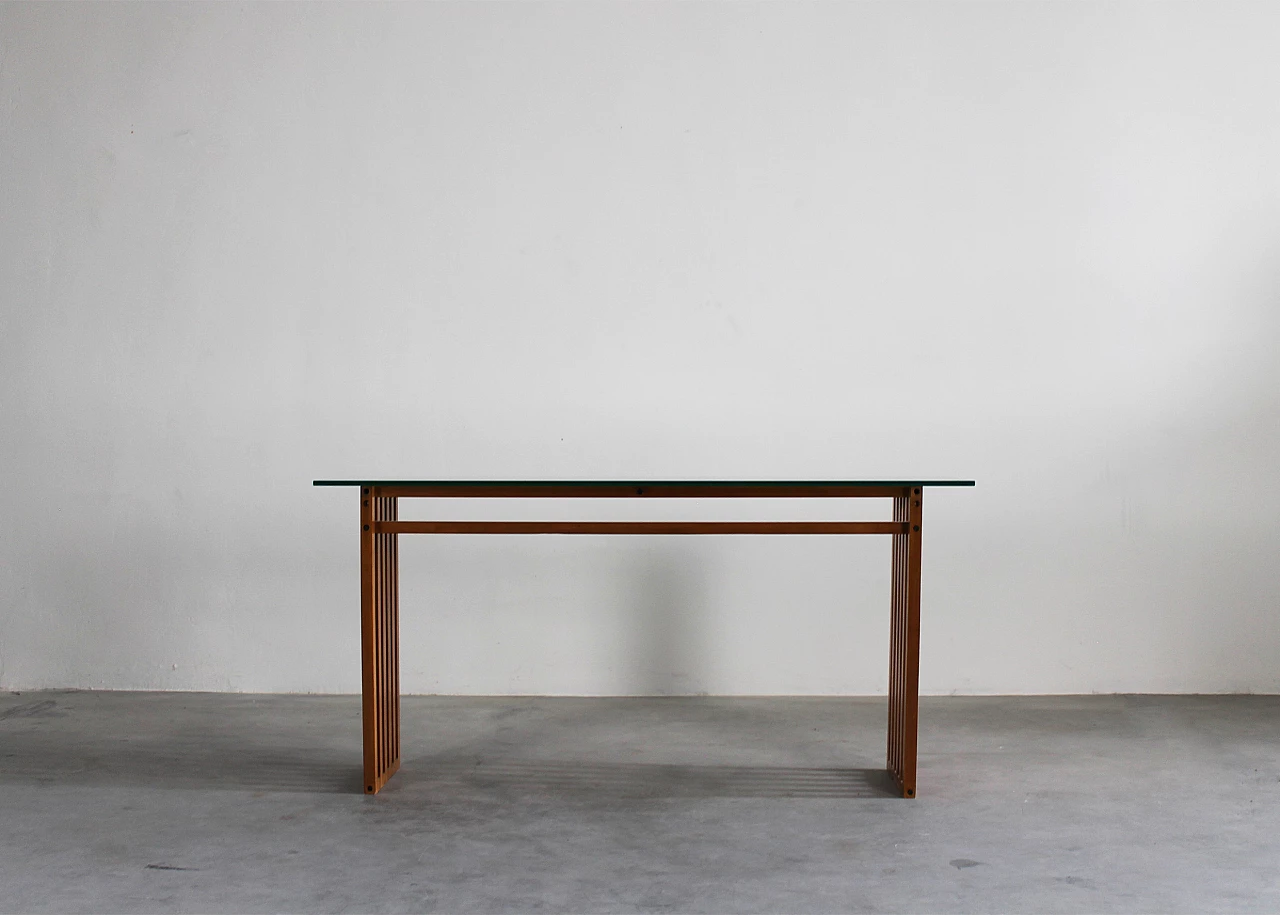 Ara console table in wood and glass by Lella & Massimo Vignelli for Driade, 1974 7