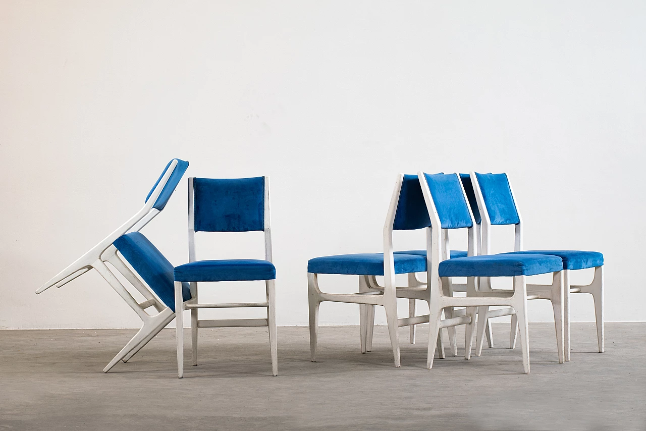 6 Chairs 602 in wood and fabric by Gio Ponti, 1950s 2
