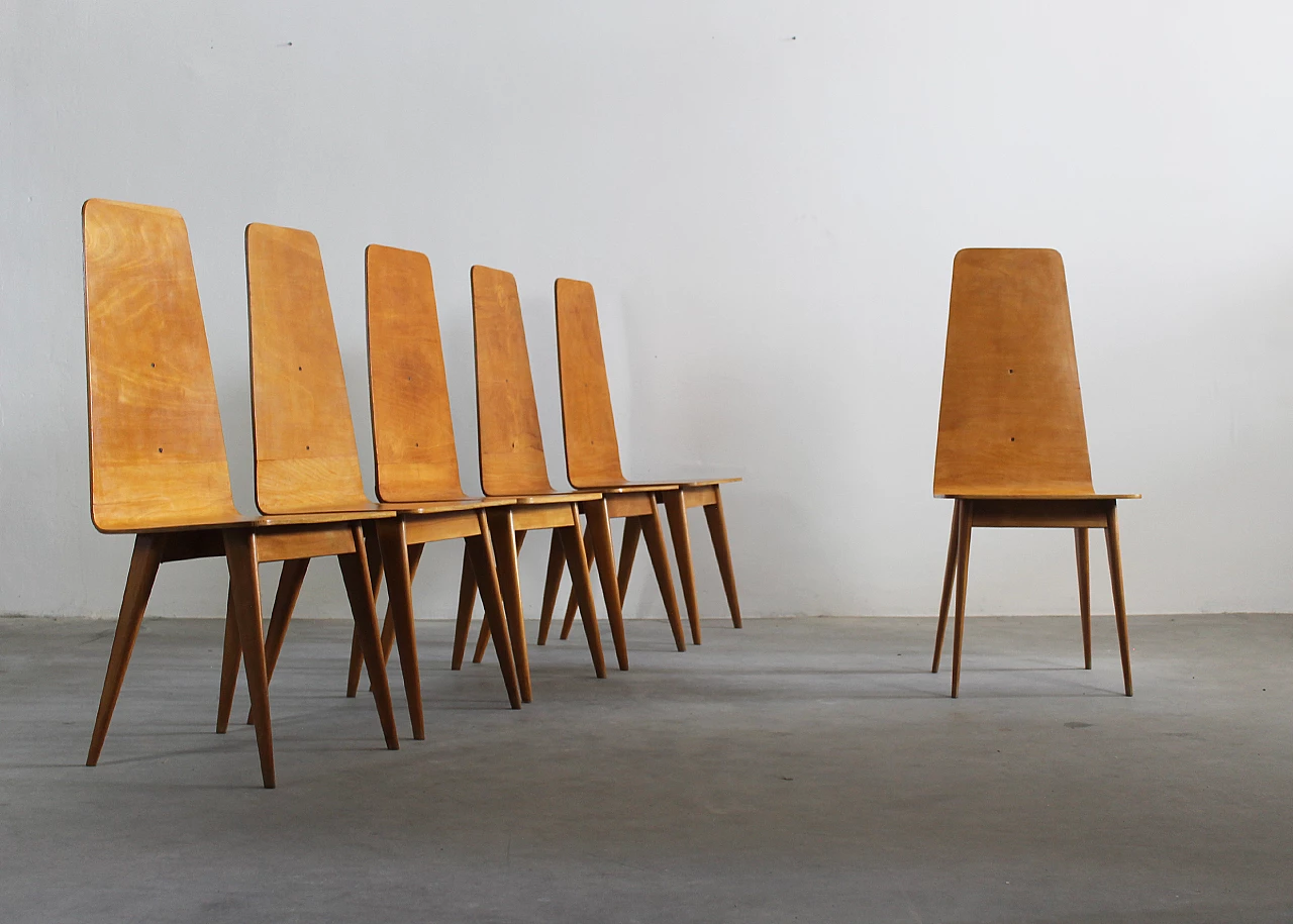6 Sedie in legno curvato di Sineo Gemignani, anni '40 1