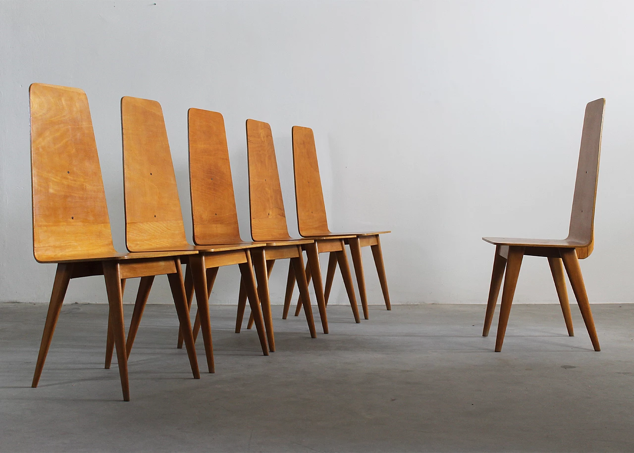 6 Sedie in legno curvato di Sineo Gemignani, anni '40 5