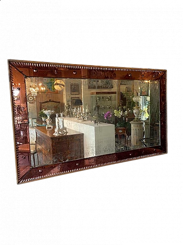 Mirror with wooden frame and pink mirrored glass band, 1940s