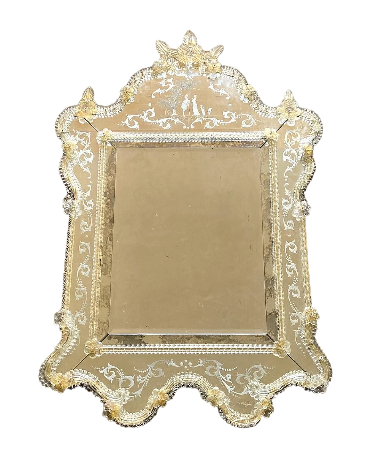 Specchio da parete in vetro di Murano inciso, anni '60 10
