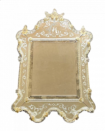 Specchio da parete in vetro di Murano inciso, anni '60
