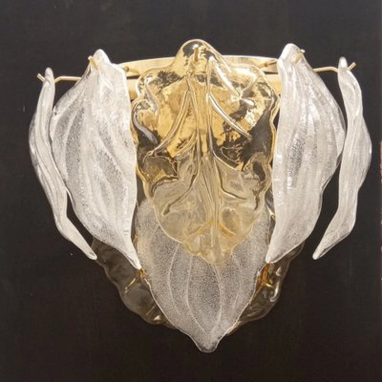 Coppia di applique in vetro di Murano trasparente e ambrato, anni '70 1