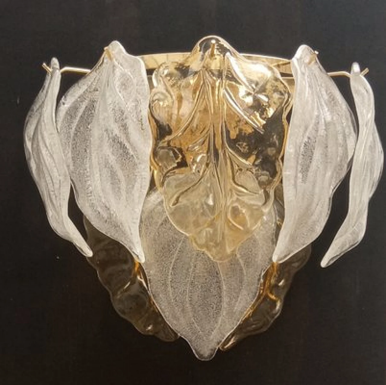 Coppia di applique in vetro di Murano trasparente e ambrato, anni '70 2